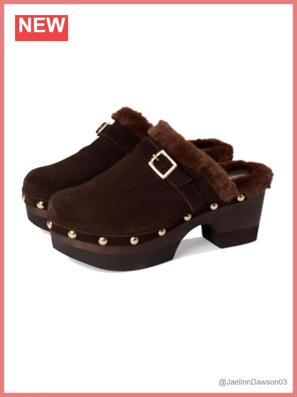 Suede Leather Clog Mules with Buckle Stud Accents Slip-on Block Heel